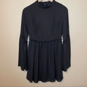 Lulu's Dress Long Sleeve Fit Flare Ruffle Mock Neck Black Size L